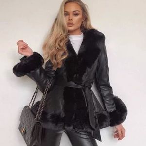Black leather and black fur